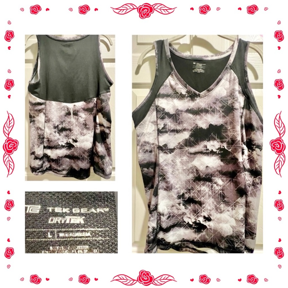 Tek Gear black dry tek gray white black active workout tank top - large - Picture 7 of 7